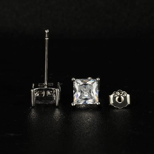 925 Sterling Silver Stud Earrings, 4 Pairs Square Cubic Zirconia Stud Earrings Set for Women Men 3 4 5 6mm thumbnail 5