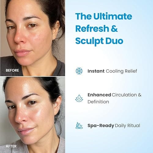 PLANTIFIQUE Facial Ice Roller and Stainless Steel Gua Sha Set - Cryotherapy Skin Care Massage Tools - Metal Massager Set for Puffy Face, Under Eyes and Body thumbnail 2
