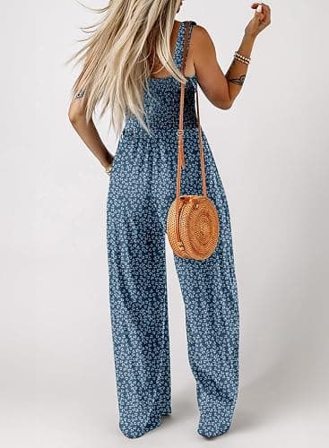 Dokotoo Women's Casual Loose Overalls Jumpsuits One Piece Sleeveless Printed Wide Leg Long Pant Rompers With Pockets thumbnail 3