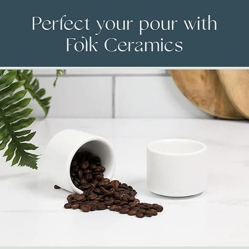 Folk Ceramics Leonard Ceramic Espresso Cups | Modern Stackable Demitasse Mugs for Espresso | Thick Walled, Handleless, Durable, Dishwasher & Microwave Safe | Set of 2, 3oz | Whisper White thumbnail 2