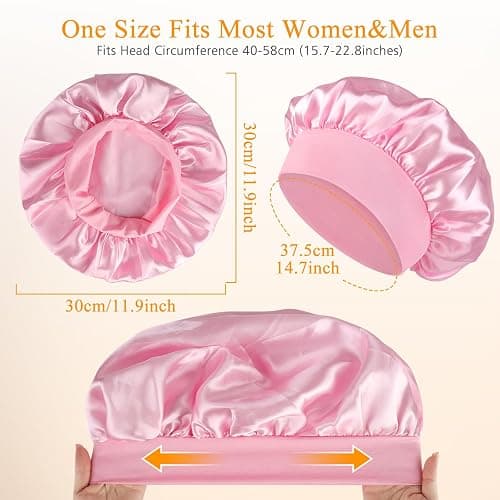 Meliya Silk Bonnet Satin Bonnet, 2PCS Hair Bonnet for Sleeping, Wide Soft Band Sleep Cap for Curly Hair thumbnail 2