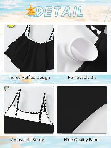 AMAWMW Girls Swimsuit 2 Piece Bikini Set Tiered Ruffled Bathing Suit Two Piece Girls' Swimwear with Adjustable Straps thumbnail 5