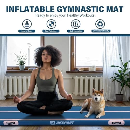 AKSPORT Gymnastics Air Mat Tumble Track Tumbling Mat Inflatable Floor Mats with Air Pump for Home Use/Tumble/Gym/Training/Cheerleading/Parkour/Beach/Park/Water thumbnail 3