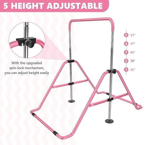 HYD-Parts Gymnastics Bar with Mat, Foldable Gymnastics Horizontal Bar Height Adjustable, Gymnastics Equipment for Kids 3-12 Ages, Children's Gifts thumbnail 6