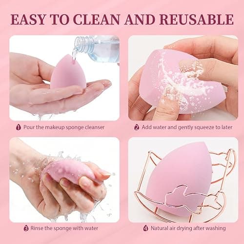 DUAIU 16 PCS Makeup Sponges Set, Beauty Blenders & Powder Puffs for Foundation, Cream, Powder, Face Makeup Sponge Kit with Blender, Triangle Puff and Mini Make up Sponges for Wet Dry Use (Pink) thumbnail 7
