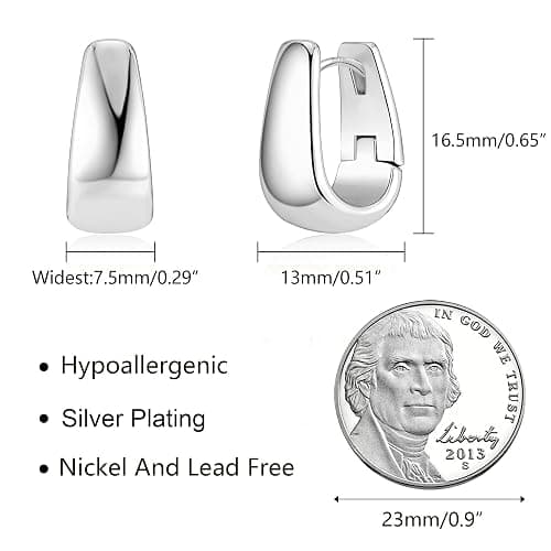 Silver Earrings Small Chunky Silver Hoop Earrings for Women Gold Earrings | 14K Gold Plated Small Hoop Earrings Silver Hypoallergenic Earrings Small Thick Huggie Hoops Earrings thumbnail 2