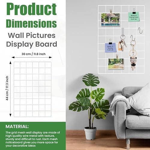 CIKLCIX Wire Wall Grid Panel Set of 2, Photo Display Board & Memo Board | 17.3"×11.8" White Metal Hanging Picture Organizer for Photos, Notes and Wall Decor in Home, Office or Dorm thumbnail 5