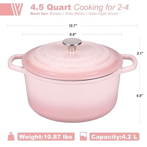 VORRINGARD Enameled Cast Iron Dutch Oven Pot with Lid, for Sourdough Bread Baking, Round Dutch Ovens, 4.5 Quart, Pink thumbnail 2