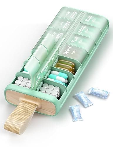Weekly AM PM Pill Organizer 7 Day, Large 2 Times a Day Pill Box Case with Carry Handle, Moisture-Proof Desiccant & Secure Easy-Open Lids for Vitamins and Supplements - Image 1