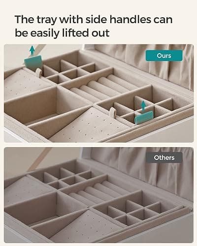 SONGMICS 2-Layer Jewelry Box, Jewelry Organizer with Handle, Removable Jewelry Tray, Jewelry Storage, Floating Effect, 8.1 x 9.4 x 4.3 Inches, Christmas Gift, White UJBC165W01 thumbnail 7