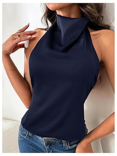 SOLY HUX Women's Satin Halter Backless Crop Top Sexy Sleeveless Tank Shirts Festival Party Clubwear thumbnail 5
