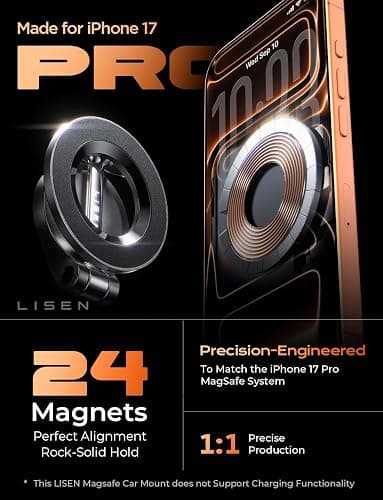 LISEN for MagSafe Car Mount for iPhone 17 Pro Max [24 Strong Magnets] Classic Magnetic Phone Holder for Car Dashboard Magnet Phone Mount Car Cell Phone Holder for iPhone 17 Pro Max Air 16 15 14 13 12 thumbnail 3