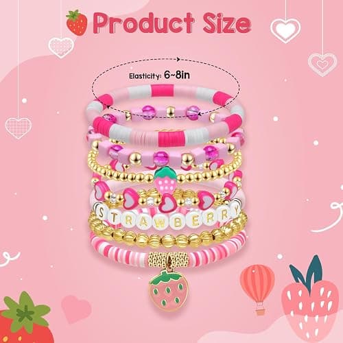 Artlunar Strawberry Charm Bracelet for Girls, Bracelets Stackable Beaded Stretch Bracelets Jewelry Gift for Girls, Teens, Best Friends Adjustable, Hypoallergenic thumbnail 4