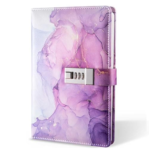 Diary with Lock, A5 Lockable Journal, PU Leather Combination Lock Diary, Lock Diary Planner Organizer for Men and Women, Office Product 8.6 x 5.9 in- Purple - Image 1
