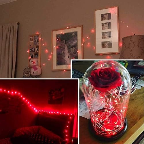 Ariceleo Led Fairy Lights Battery Operated, 1 Pack Mini Battery Powered Copper Wire Starry Fairy Lights for Bedroom, Christmas, Parties, Wedding, Centerpiece, Decoration (5m/16ft Red) thumbnail 8