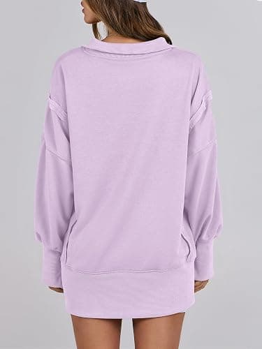 ANRABESS Women's Sweatshirts Oversized Casual Loose Button Up Henley Pullover Top High Low Split 2025 Fall Fashion Outfits thumbnail 6