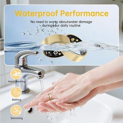 UniJethro Smart Ring for Women & Men, Health Tracker Ring with Heart Rate, Blood Oxygen,Blood Pressure, IP68 Waterproof Fitness Ring, Sleep Tracker for iPhone and Android, No APP Fee (Gold, 6#) thumbnail 5