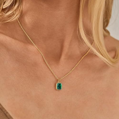 Vrsilver Layered Birthstone Necklace for Women Girls, Gold Silver Rose Gold Plated Layered Paperclip Chain Choker Necklace with Rectangle Birthstone Pendant Birthday Gifts for Women Girls Jewelry - 15"+2"/17"+2" - Gold - 06 Jun - Alexandrite thumbnail 2