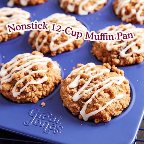 Great Jones Stud Muffin (Blueberry) | Nonstick 12-Cup Muffin Pan | Dual-Layer Nonstick Coating | Chemical-Free & Nontoxic | Oven-Safe to 450°F | Warp-Resistant & Easy Cleanup - Blueberry thumbnail 7