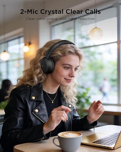 TALIX H30 Hybrid Active Noise Cancelling Headphones, 110H Playtime Hi-Res Audio Bluetooth 6.0 Wireless Over Ear ANC Headphones for Commute/Travel (Black) thumbnail 4
