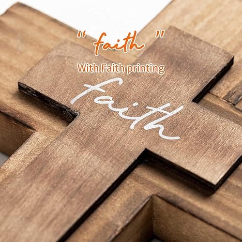 OKSQW Wall Wooden Cross Christians Cross Spiritual Religious Cross Gifts With Hook On Hanging Wall Or Table With Faith For Church Home Room Decoration For Christmas Cross (5 colors available) - Faith thumbnail 3