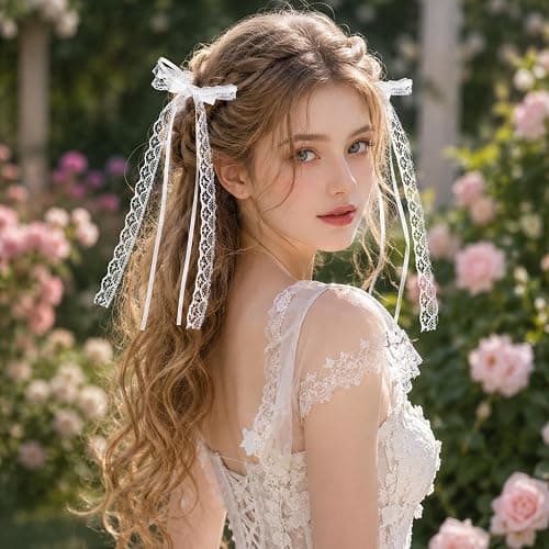 2Pcs White Lace Hair Bows with Long Tail, Coquette Lace Bow Hair Clips for Women, Elegant Ribbon Bow Barrettes Alligator Clip, Wedding Bridal Hairs Accessories for Girls Teens Daily Wear Party Decor thumbnail 6