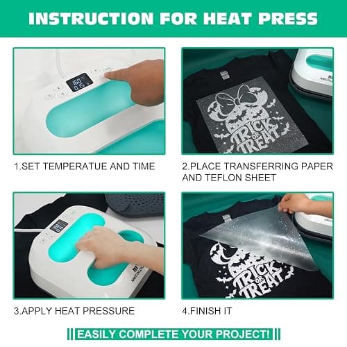 MECOLOUR Heat Press Machine for T Shirts, Portable Heat Press 9"X9" with Heat Press Mat, PTFE Teflon and 8 Pcs Tshirt Ruler Guide, Tshirt Press Machine for Sublimation, HTV, Heat Transfer 110V(Green) thumbnail 3