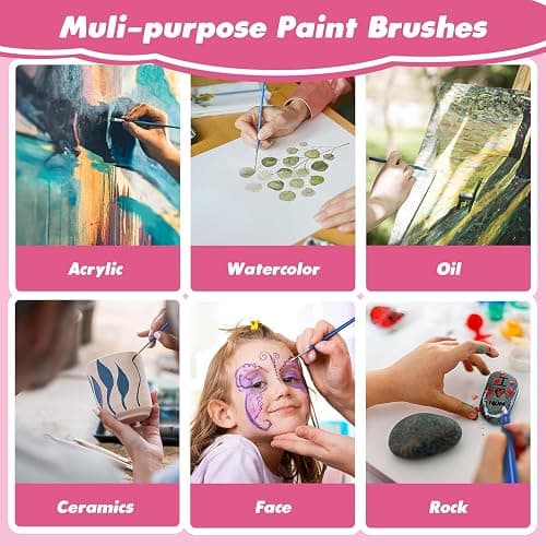 ZRLEI Small Paint Brushes Bulk, 110 Pcs Flat Tip Round Acrylic Paint Brushes for Kids Classroom Acrylic Watercolor Canvas Face Painting Touch Up thumbnail 4