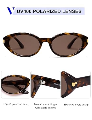 VANLINKER Polarized Retro Oval Sunglasses for Women Men Small Face Vintage 90s Shades VL9850 thumbnail 4