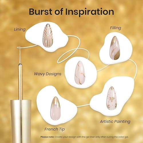 Beetles Metallic Gold Gel Liner 7ml French Tip Gel Polish 3D Mirror Chrome Effect Metal Painted Nail Polish Build in Thin Brush French Swirl Line Nail Art Soak off Uv Lamp Manicure Salon thumbnail 4