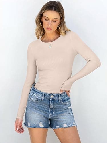 ANRABESS Women Long Sleeve Shirts Rib Knit Slim Fit Tops Basic Tee 2025 Fall Outfits Casual T-Shirt Underscrubs Layer Clothes thumbnail 2