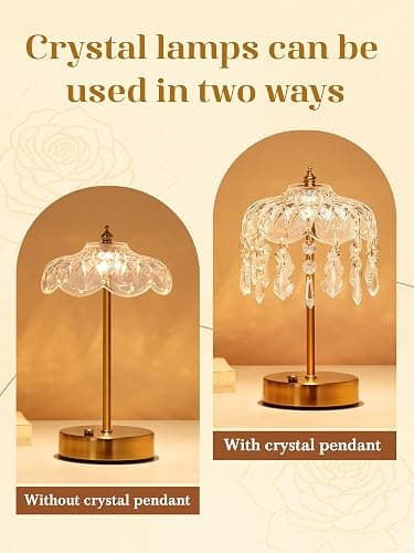 Crystal Lamp, 3 Colors 10 Brightness Vintage Lamp Cordless Lamps,3600mAh Rechargeable Lamps Flower Lamps,Room Decor for Teen Girls,Aesthetic lamp Bedroom Kitchen Bathroom thumbnail 5