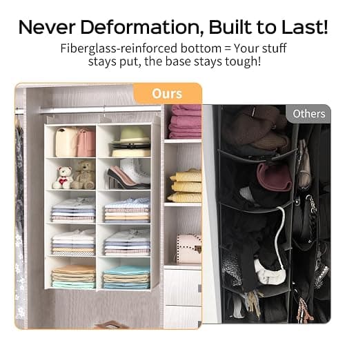 ALLTIDYUP White 5-Tier Hanging Closet Storage Organizer - Space-Saving Dual-Row Foldable Shelves with 3 Hooks, Wardrobe Organizer for Dorm, Bedroom, Clothes and Accessories thumbnail 5