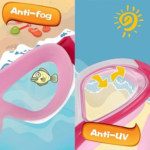 SIMAKARA Swimming Goggles Kids 6-14, Boys and Girls Swimming Goggles Age from 3 to 15 Years Old, Wide Vision, Anti-Fog, Waterproof, No Leaking, UV Protection-with FREE Case,Nose Clip Ear Plugs - pink thumbnail 2