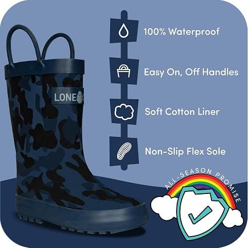 Lone Cone Kids Rain Boots for Girls & Boys – Waterproof Natural Rubber Toddler Rain Boots with Non-Slip Outsole & Easy Pull Handles – Solid, Pattern & Glitter Designs thumbnail 2