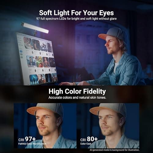NEEWER Dual Sided RGB LED Streaming Key Light, Smart Desk Lamp Compatible with Alexa Google Assistant for Gaming Video Conference, 16 Million Colors, 2700K-7000K/CRI97+ Studio Tube Lighting, NG01 thumbnail 3