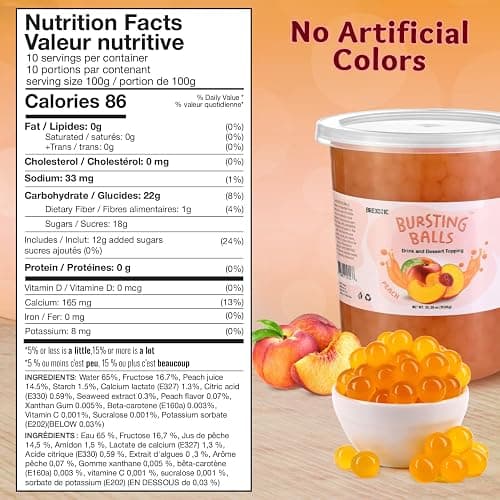 BREXONIC Popping Boba Pearls Bursting Tea Balls Drink & Dessert Topping Strawberry Mango Blueberry Passion Fruit Flavored Bubble Tea Tapioca Pearls 2 LB (Peach, 2 Pound (Pack of 1)) thumbnail 2