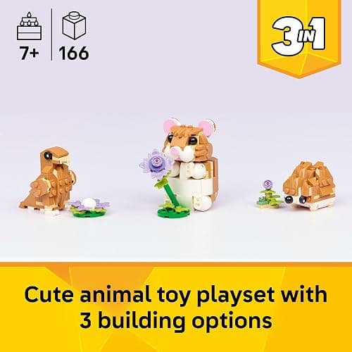 LEGO Creator 3 in 1 Cute Hamster with a Flower Building Toy for Girls & Boys, Ages 7+ - Kids Build a Hamster, Hedgehog or Eagle Animal Figure - Gift Idea for Birthdays - 31376 thumbnail 2