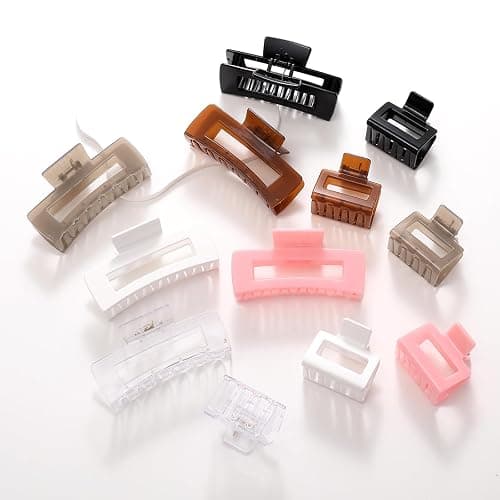 Alemaky 12 Pack Square Claw Clips, Big and Small Neutral Rectangle Hair Claw Clips, Non-slip Matte Large Hair Clips for Women,Strong Hold jaw clip for Thick Thin Hair (clear Jelly colour) thumbnail 5