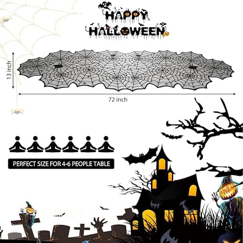 Halloween Table Runner, Black Lace Spider Web Table Runners for Halloween Decor/Party Dinner Table Decoration 18 x 72Inch thumbnail 3