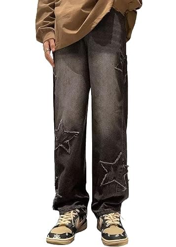 ZUNQKG Womens Baggy Jeans High Waisted Star Torn Patch Teen Girls Y2k Grunge Street Straight Leg Denim thumbnail 2