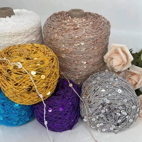 Gumney Sparkling Sequin Cotton Yarn, 153 Yard Shimmering Thread for Knitting Weaving DIY Craft Accessories, Pink - Pink thumbnail 7