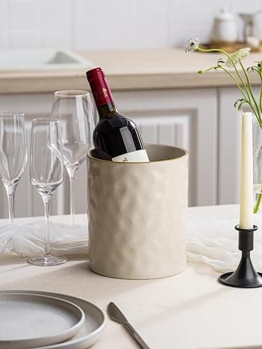 famiware Ocean Utensil Holder, 7.2"+5.8" Ceramic Kitchen Utensil Holder for Countertop, Cooking Utensil Crocks, Utensil Organizer for Spatula & Spoon, Kitchen Decor, Set of 2, Vanilla White - Vanilla White thumbnail 5