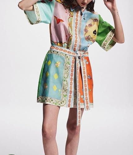 Colorful Dresses for Women Graffiti Dress Flower Dress 2024 Vintage Boho Tropical Dresses for Women Short Sleeve thumbnail 4