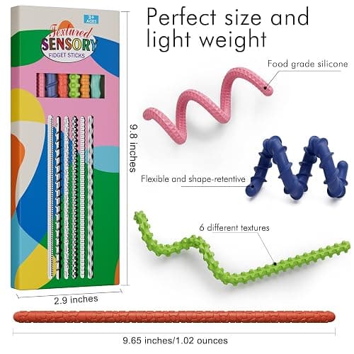 TIKWORK Sensory Fidget Toys for Kids Adults,6PCS Flexible Fidget Sticks for Stress Anxiety Autistic ADHD, Calm Down Travel Airplane Essentials Toys, Stuffers for Teens Kids thumbnail 2
