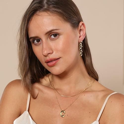 LUCA SMITH Initial Necklaces for Women, Dainty Balloon Bubble Letter, Name Letter Alphabet Pendant Layered Choker Chain Jewelry Gift thumbnail 2