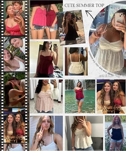 Womens Peplum Tank Tops Cute Babydoll Lace Going Out Camisole Top Ruffle Spaghetti Strap Camisole thumbnail 6