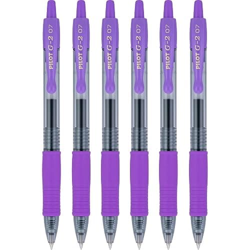 Pilot G2 Retractable Rollerball Gel Pens, Fine Point, 0.7mm, Purple Ink, 6 Count - Image 1