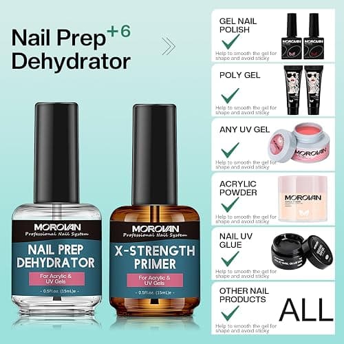 Morovan Nail Prep Dehydrate and Primer X-strength, No Burn Non Acid Nail Primer and Dehydrator for Acrylic Powder Fast Dry 0.5oz thumbnail 4