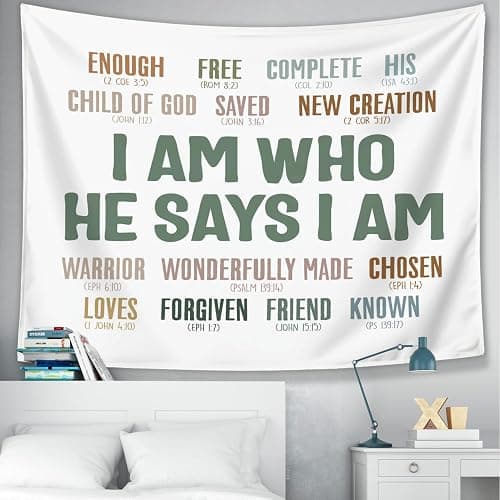 LIANGW Bible Verses Christian Tapestry, I Am Who He Says I am, Indoor Outdoor Wall Art Tapestry for Bedroom, Teens Room Decoration Living Room Bedroom 50x60 inches - 02-I Am Who He Says I am thumbnail 6